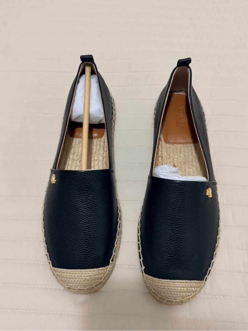 Ralph Lauren Cameryn IV Black Leather Espadrille Flats, US7.5 - Picture 6 of 8